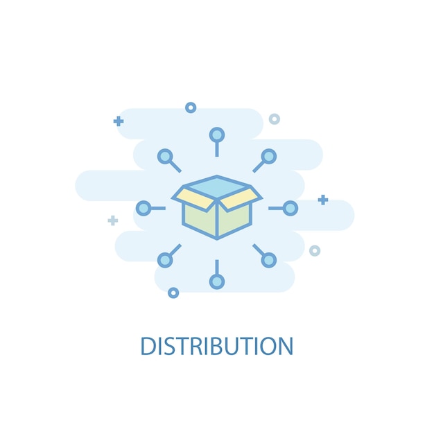 Concepto de línea de distribución. Icono de línea simple, ilustración en color. diseño plano del símbolo de distribución. Puede usarse para UI / UX