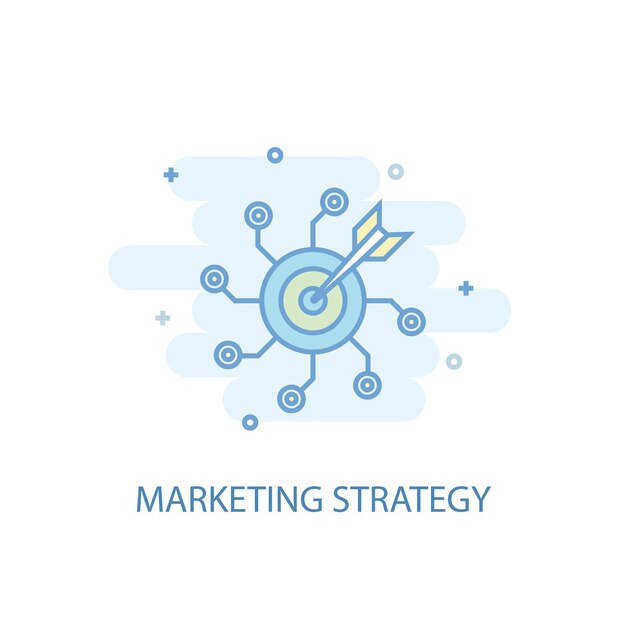 Concepto de línea de estrategia de marketing. Icono de línea simple, ilustración en color. diseño plano del símbolo de la estrategia de marketing. Puede usarse para UI / UX