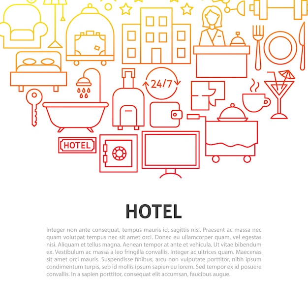 Concepto de línea de hotel. Ilustración de vector de diseño de esquema.