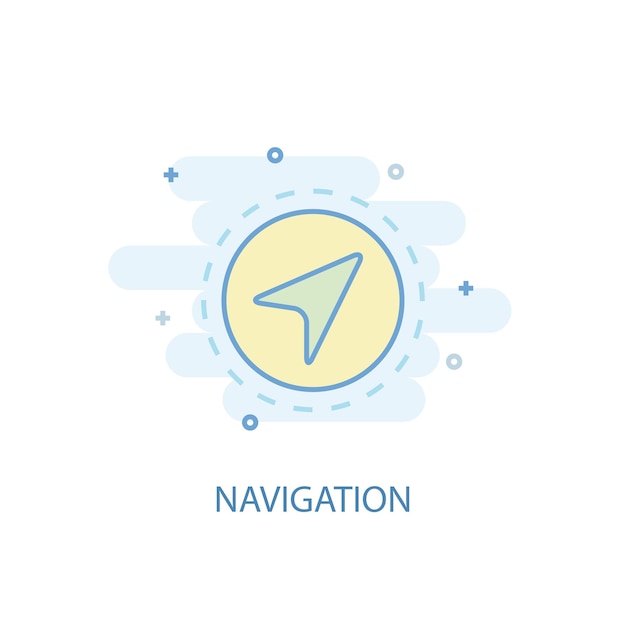 Concepto de línea de navegación. Icono de línea simple, ilustración en color. Diseño plano del símbolo de navegación. Puede usarse para UI / UX