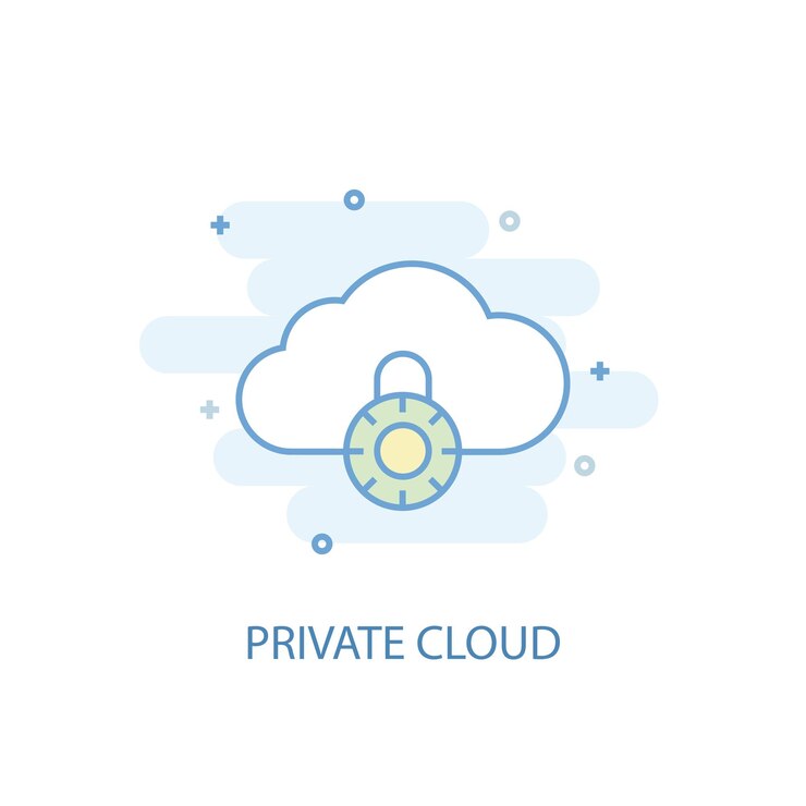 Vector concepto de línea de nube privada. icono de línea simple, ilustración en color. diseño plano del símbolo de nube privada. puede usarse para ui / ux