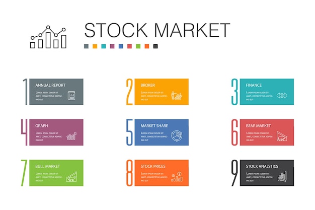 Concepto de línea de opción de infografía de mercado de valores 10 Broker, finanzas, gráfico, iconos simples de cuota de mercado