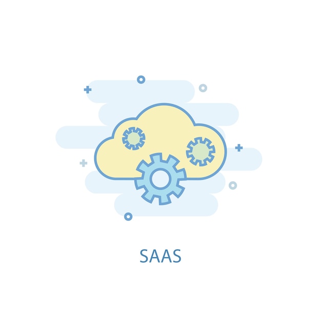 Concepto de línea SaaS. Icono de línea simple, ilustración en color. Diseño plano del símbolo SaaS. Puede usarse para UI / UX