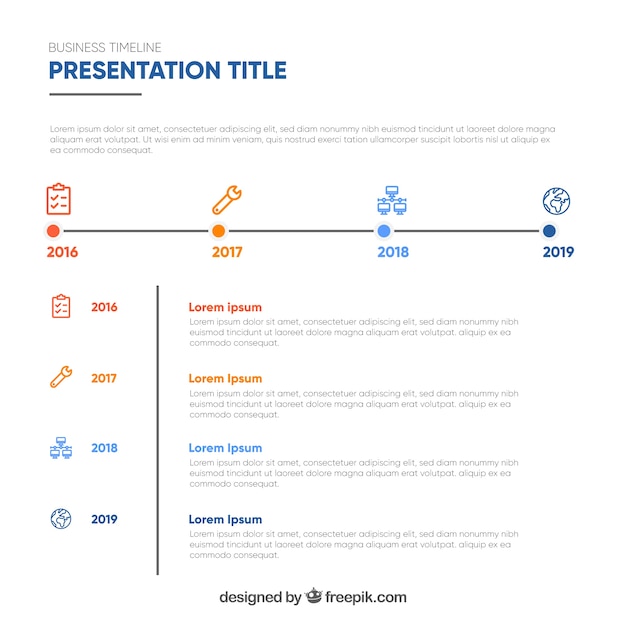 Concepto de línea de tiempo y presentación de negocios