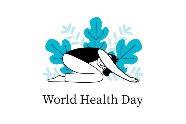 El concepto lineal del Día Mundial de la Salud con la escena de la gente en el estilo de dibujos animados plano
