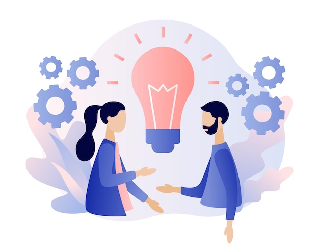 Concepto de lluvia de ideas de desarrollo de contenido de idea de negocio creativo Estilo de dibujos animados plano moderno Vector