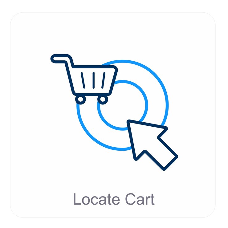 Vector concepto de localización del carrito y del icono del carrito