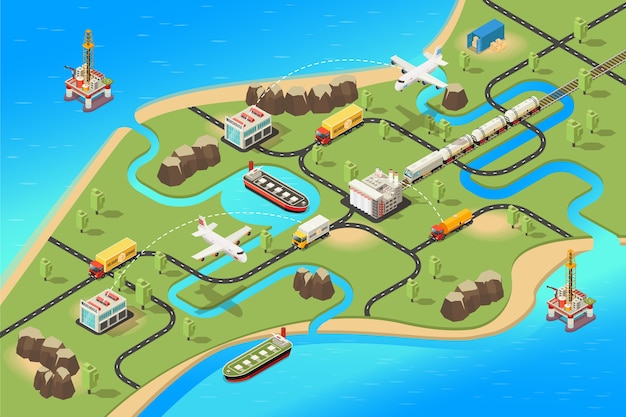 Concepto de logística global isométrica