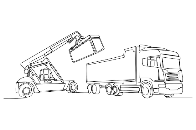 Concepto de logística internacional y entrega de carga Gráfico vectorial de diseño de dibujo de línea única