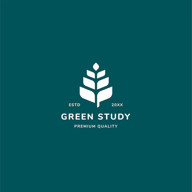 Concepto de logo de estudio verde con hoja y estilo minimalista.