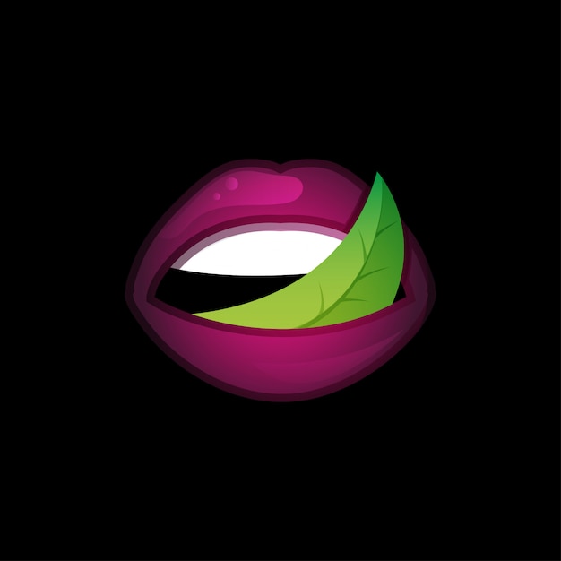 Concepto logo con labios y hoja.