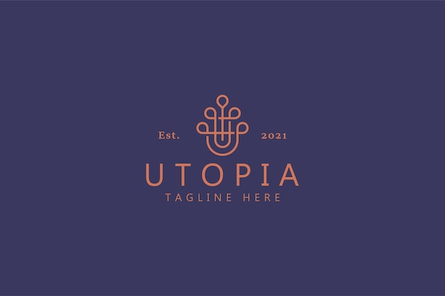 Concepto de logotipo abstracto línea simple. Ornamento de la letra U inicial de la utopía.