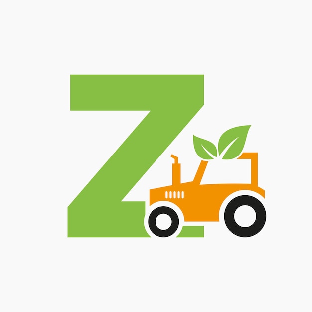 Concepto de logotipo de agricultura de letra Z con plantilla de vector de icono de tractor Símbolo de granja ecológica