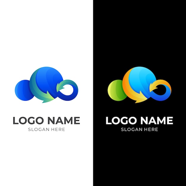 Concepto de logotipo de almacenamiento en la nube, nube y flecha, logotipo de combinación con estilo colorido 3d