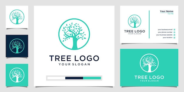 Concepto de logotipo de árbol creativo. elementos. plantilla de logotipo verde y tarjeta de visita