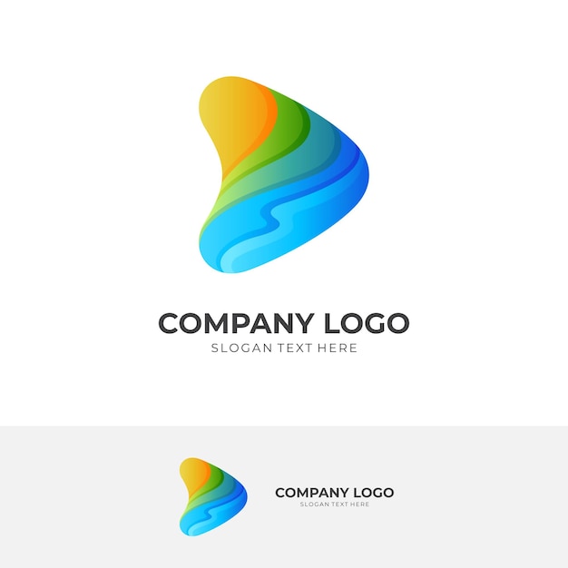 Concepto de logotipo arrow play con estilo colorido 3d