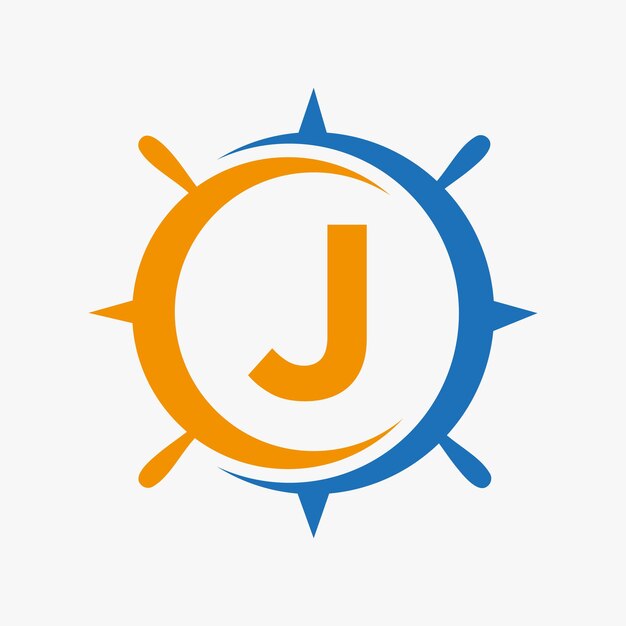 Concepto De Logotipo De Barco Letra J Con Plantilla De Vector De Signo De Rueda De Barco