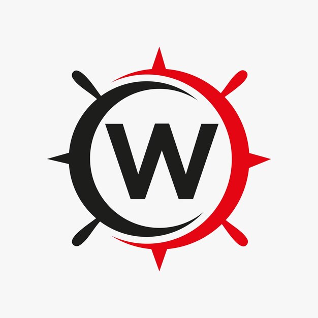 Concepto De Logotipo De Barco Letra W Con Plantilla De Vector De Signo De Rueda De Barco