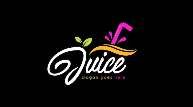 Concepto de logotipo de bebida de jugo de fruta fresca aislado en fondo negro