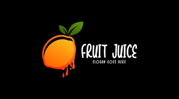 Concepto de logotipo de bebida de jugo de fruta fresca aislado en fondo negro