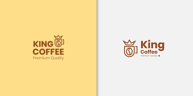 Concepto de logotipo de cafetería King con plantilla de diseño de corona y taza de café