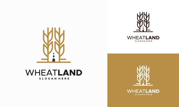 Concepto de logotipo de campo de trigo de grano, icono de vector de plantilla de logotipo de trigo de agricultura