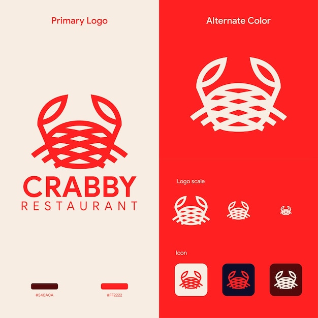 Concepto de logotipo de cangrejo simple y elegante