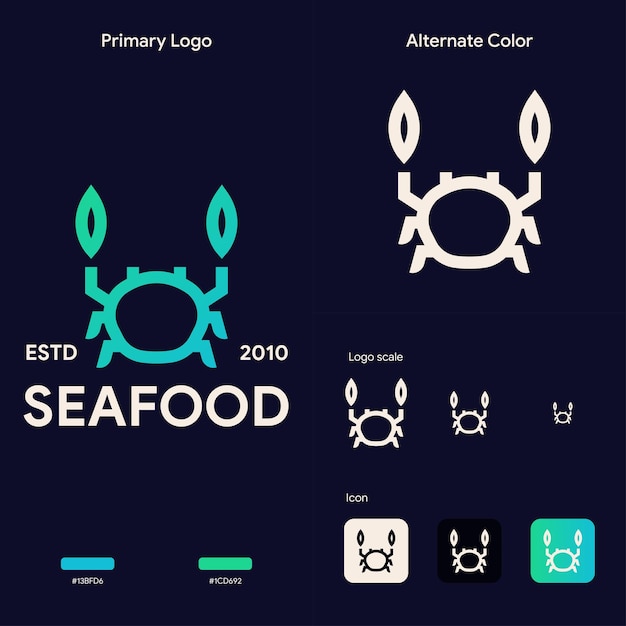 Concepto de logotipo de cangrejo simple y elegante
