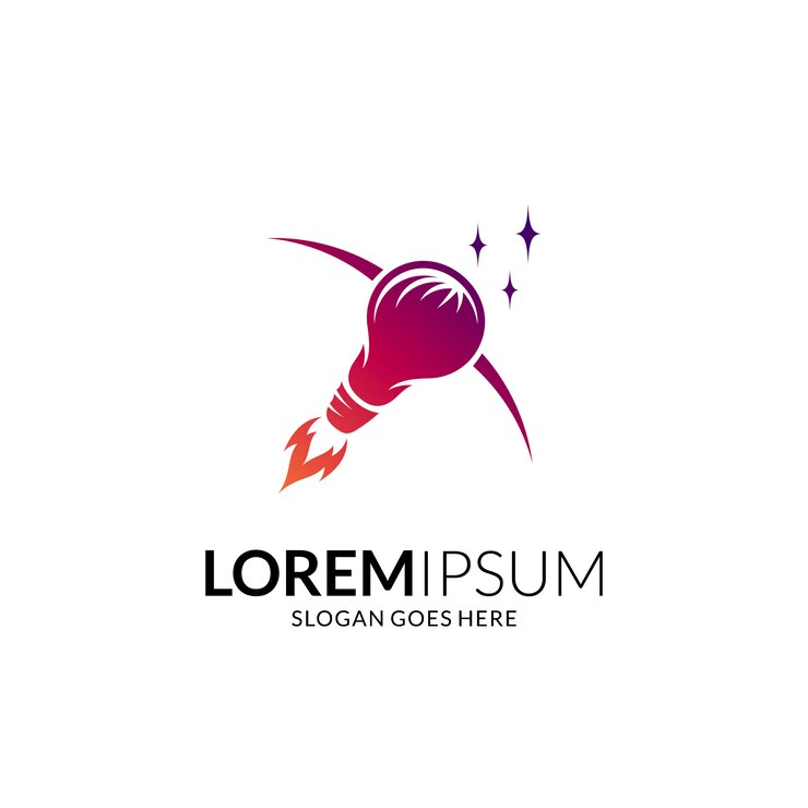 Vector concepto de logotipo de cohete de bombilla
