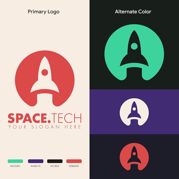 concepto de logotipo de cohete de nave espacial moderna