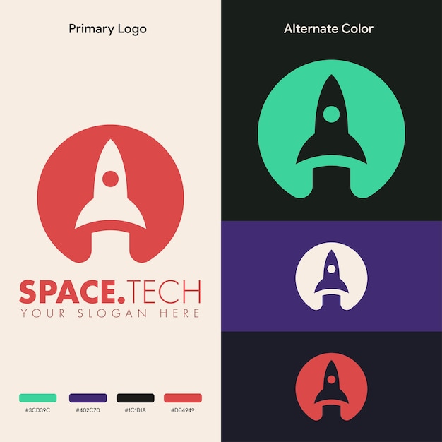 Concepto de logotipo de cohete de nave espacial moderna