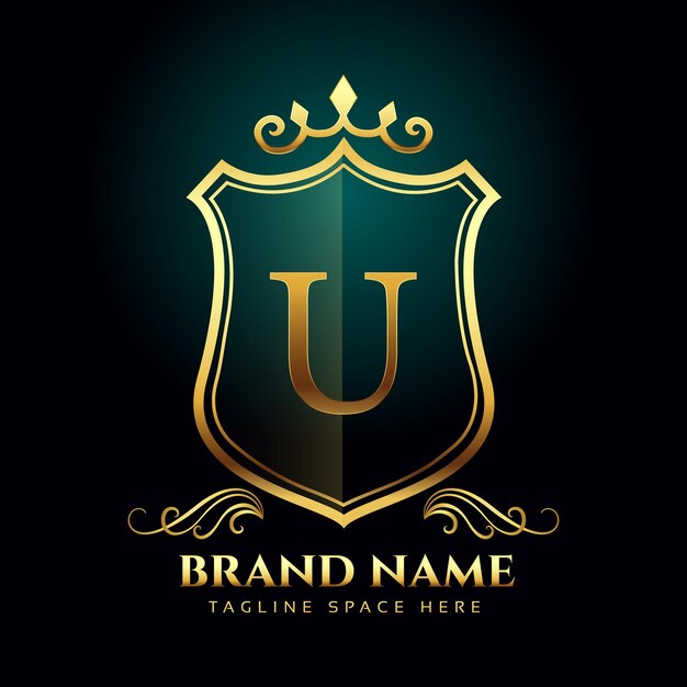 concepto de logotipo de corona de monograma de letra de oro vectorial u