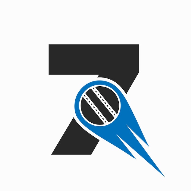 Concepto de logotipo de cricket de letra 7 con icono de bola en movimiento para símbolo de club de críquet Signo de jugador de críquet