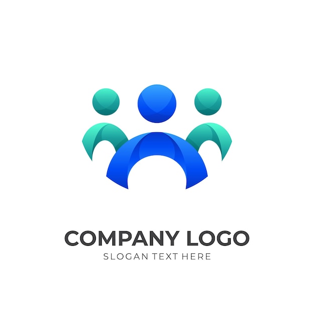 Concepto de logotipo de cuidado humano con estilo de color verde y azul 3d