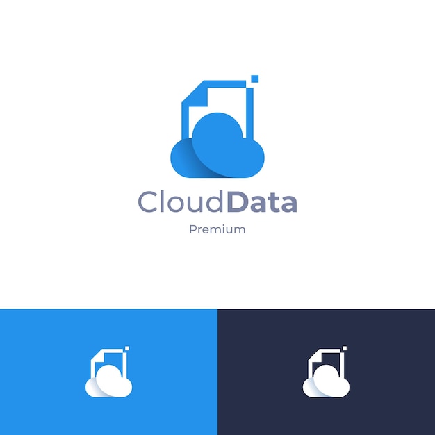 El concepto de logotipo de datos en la nube, el documento de logotipo en papel, la ilustración del diseño del logotipo en la nube.