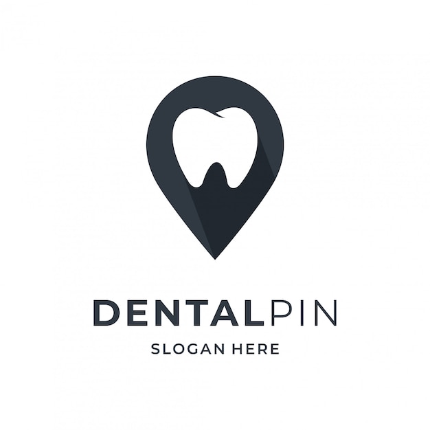 Concepto de logotipo dental con elemento de ubicación de pin.