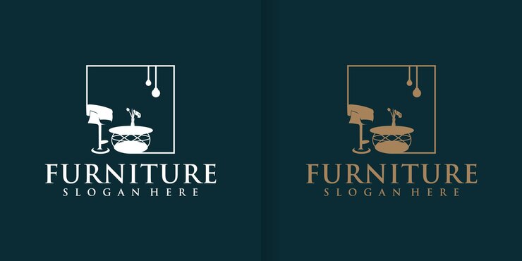 Concepto de logotipo de diseño de interiores y muebles creativos.