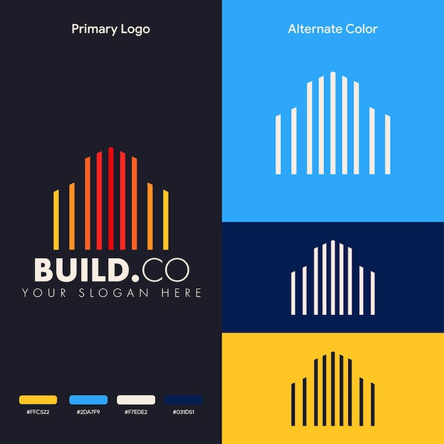 concepto de logotipo de edificio de bienes raíces de esquema simple moderno