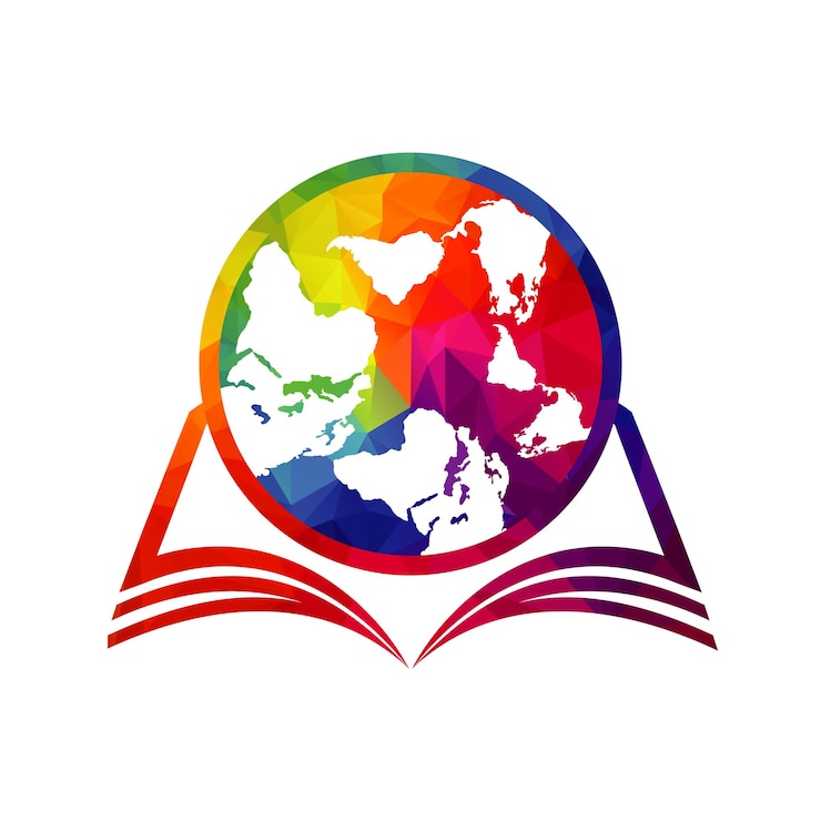 Vector concepto de logotipo de educación con icono de libro y globo