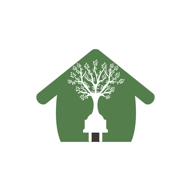 Concepto de logotipo de electricidad de energía verde Icono de enchufe eléctrico con árbol y hogar