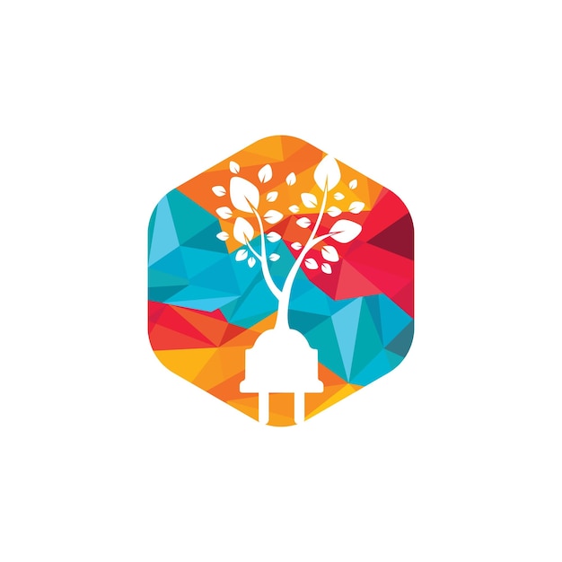 Concepto de logotipo de electricidad de energía verde Icono de enchufe eléctrico con árbol