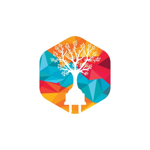Concepto de logotipo de electricidad de energía verde Icono de enchufe eléctrico con árbol