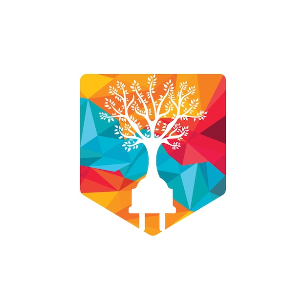 Concepto de logotipo de electricidad de energía verde Icono de enchufe eléctrico con árbol