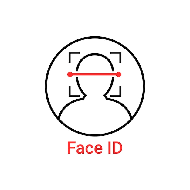 Concepto de logotipo de escaneo de identificación de cara de línea delgada simple de escáner facial futuro rápido para teléfono inteligente o computadora portátil tendencia plana software moderno ui logotipo diseño lineal gráfico aislado sobre fondo blanco