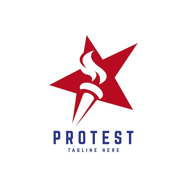 concepto de logotipo de estrella y fuego de antorcha para el concepto de conciencia comunitaria de protesta