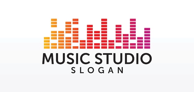 Concepto de logotipo de estudio de sonido, emblema de servicio musical, ecualizador, música, logotipo del sistema de audio, etiqueta de ondas de sonido moderno diseño elegante simple aislado sobre fondo blanco.