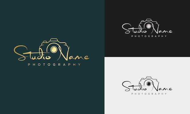 Concepto de logotipo de firma de empresa de fotógrafo de plantilla de logotipo de estudio de fotografía