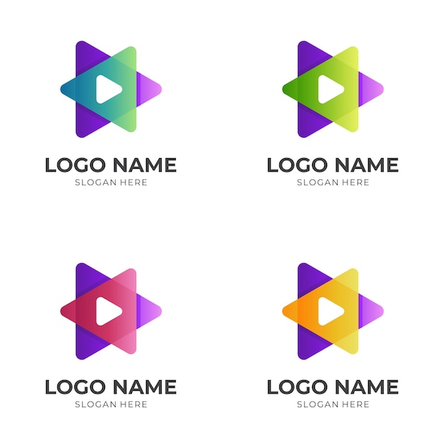 Concepto de logotipo de flecha de medios con estilo colorido 3d