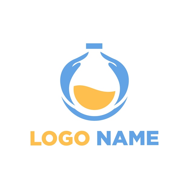 Concepto de logotipo de icono de mano y tubo químico