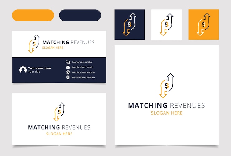Vector concepto de logotipo de ingresos correspondientes con flechas hacia arriba y hacia abajo